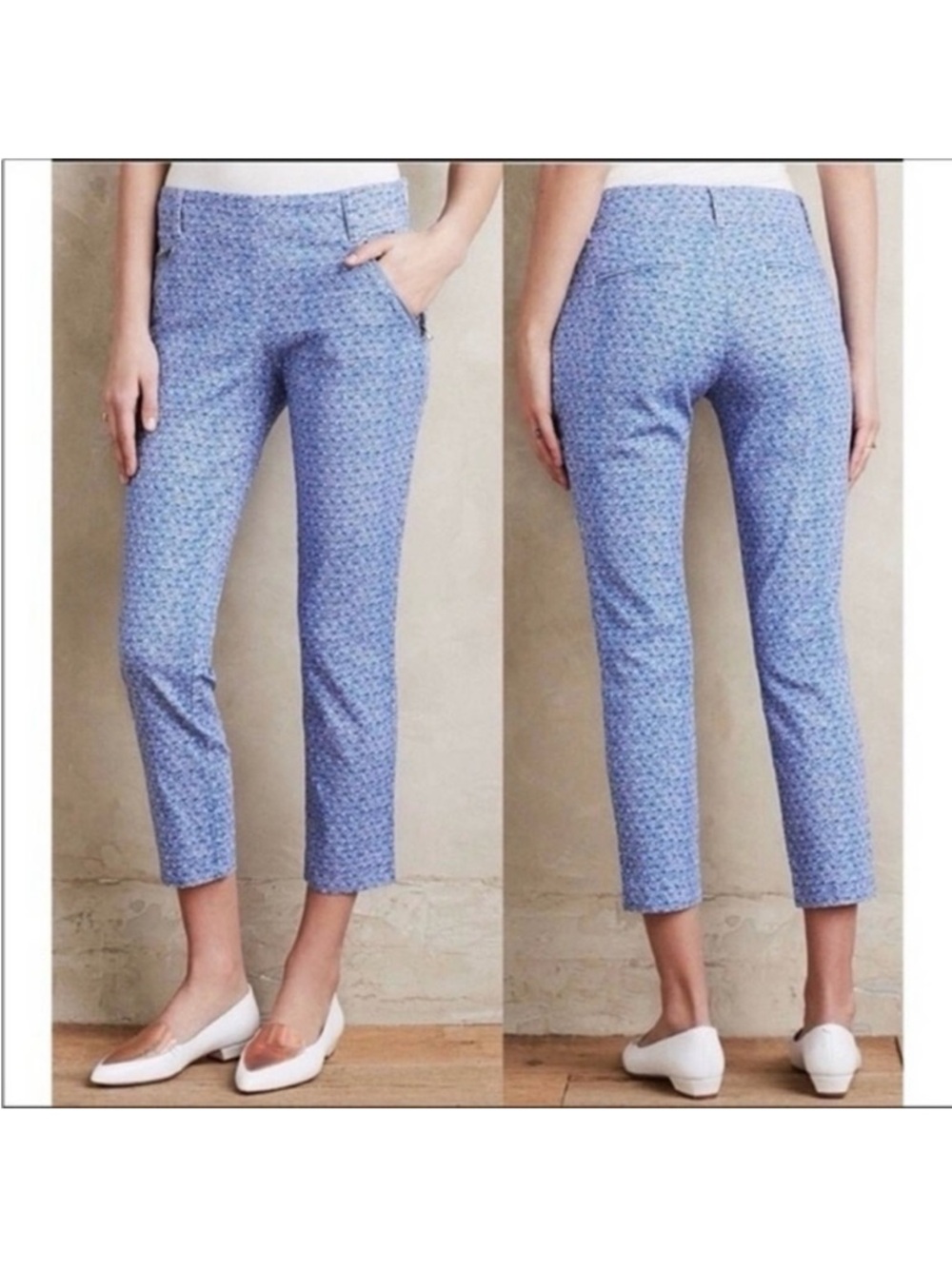 Cartonnier by Anthropologie Blue Ankle Pants Seashell Print